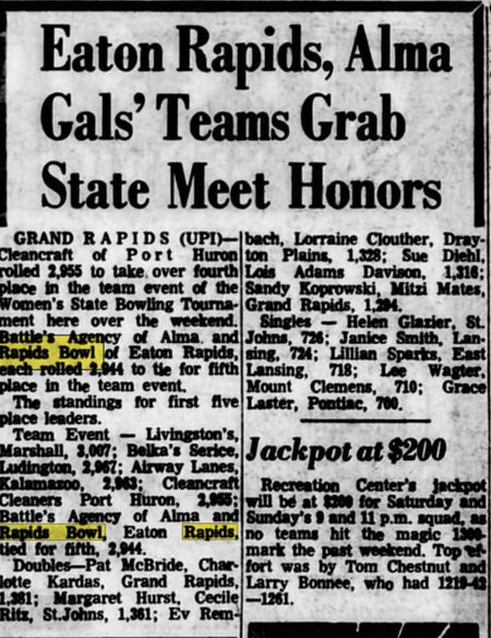 Rapids Bowl - Mar 25 1968 Article